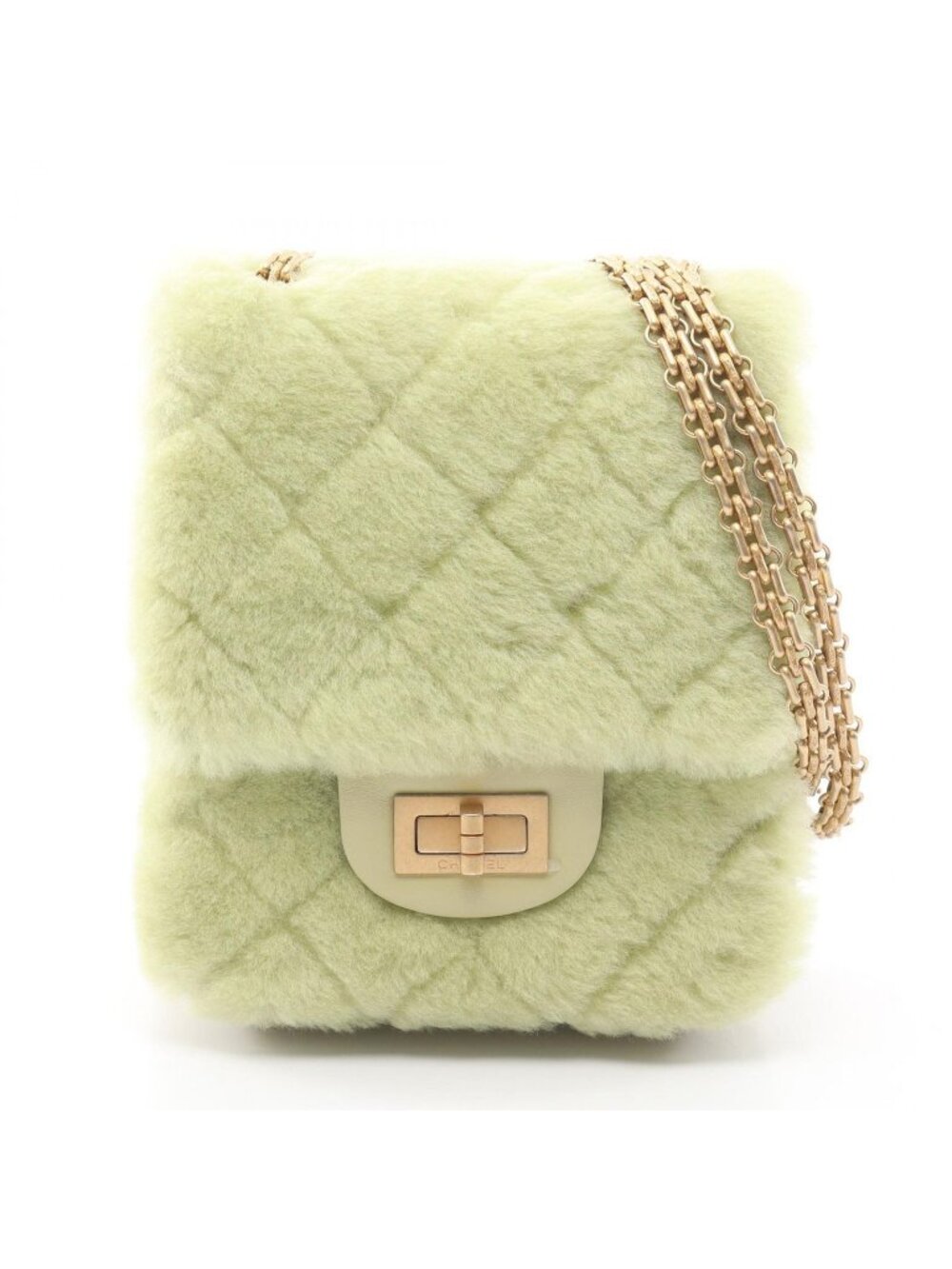 Chanel Shoulder Bag 2.55 Quilted Mademoiselle Chain Apple Green Lambskin Mini